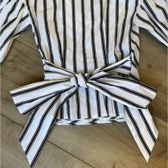 White House Black Market White Black Striped Poplin Wrap Top Blouse XXS Nwt - Picture 3 of 8